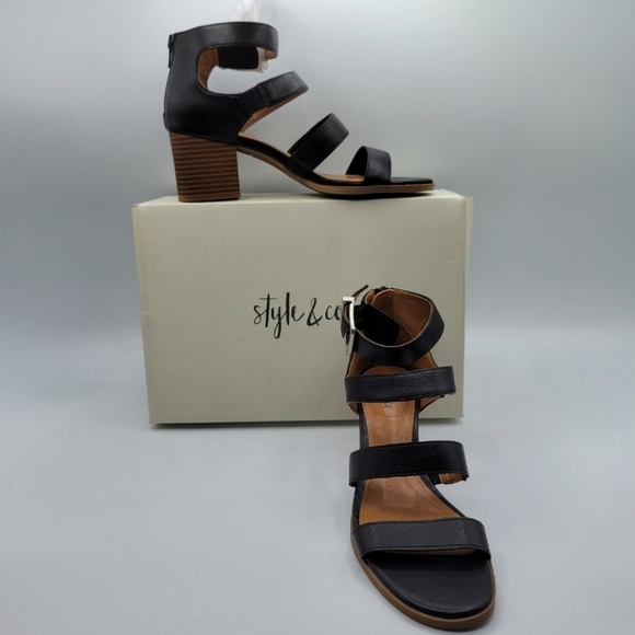 Style & Co Naomi Block Heel Open Toe Black Sandals 6 - Picture 2 of 9